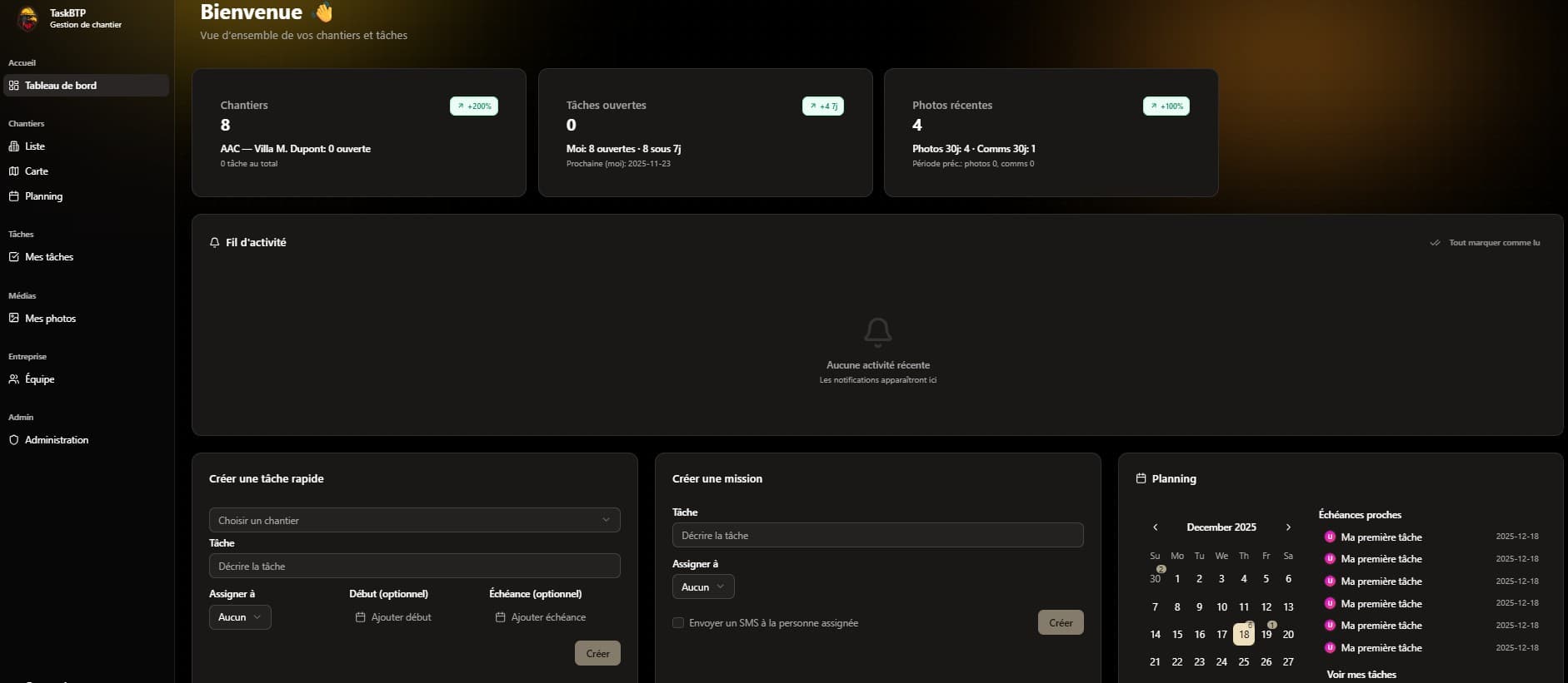 Création de tâches rapide